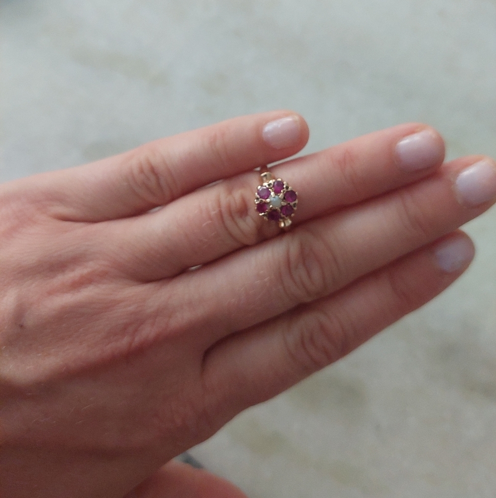 14k Victorian ruby seed pearl ring - Picture 1 of 11